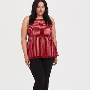 TORRID Dark Red Shadow Stripe Peplum Top NWOT